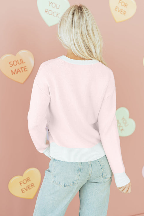 Whimsical Cherry Bow Graphic Knit Pullover Sweater
