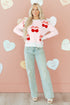 Whimsical Cherry Bow Graphic Knit Pullover Sweater