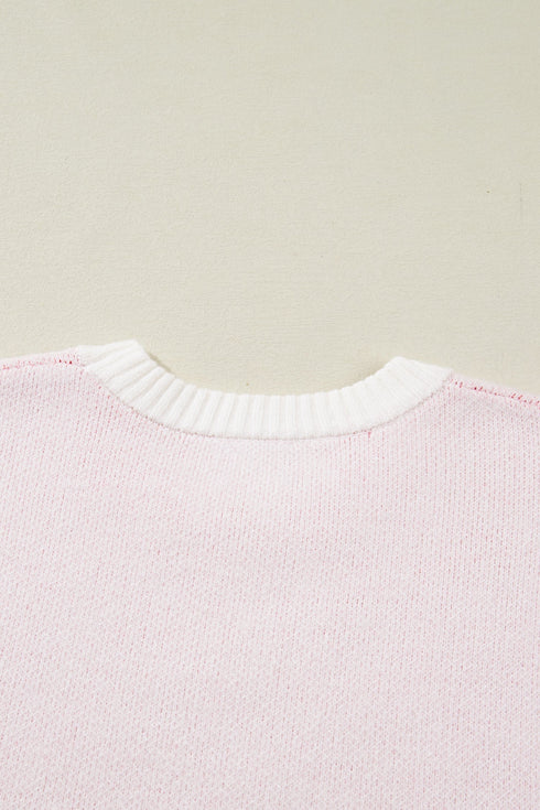 Whimsical Cherry Bow Graphic Knit Pullover Sweater