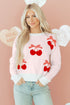 Whimsical Cherry Bow Graphic Knit Pullover Sweater