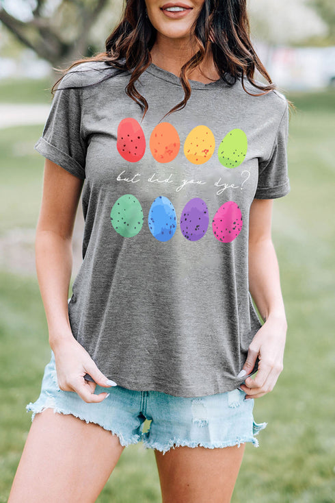Whimsical Egg Graphic Print Short Sleeve Crew Neck Tee