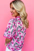 Whimsical Garden Floral Print Lace Trim Puff Sleeve Blouse