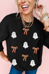 Whimsical Ghost And Bow Graphic Crew Neck Sweatshirt