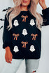 Whimsical Ghost And Bow Graphic Crew Neck Sweatshirt
