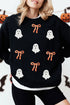 Whimsical Ghost And Bow Graphic Crew Neck Sweatshirt