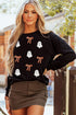 Whimsical Ghost And Bow Graphic Crew Neck Sweatshirt