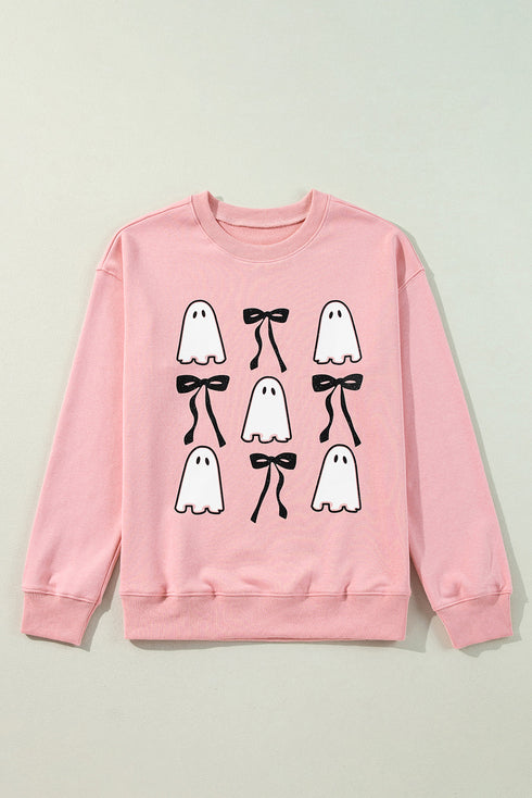 Whimsical Ghost And Bow Graphic Print Sweatshirt