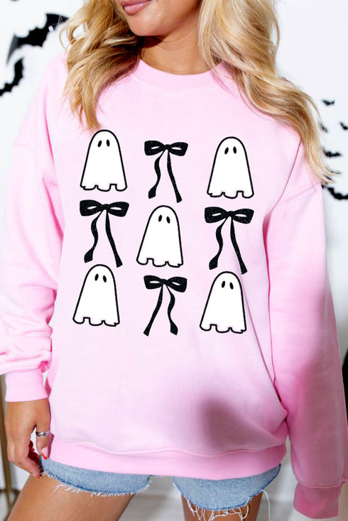 Whimsical Ghost And Bow Graphic Print Sweatshirt
