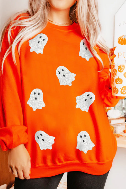 Whimsical Ghost Graphic Crew Neck Sweatshirt