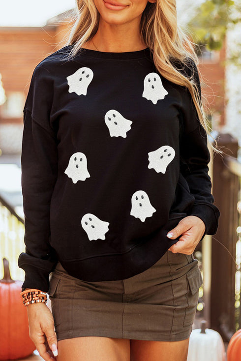 Whimsical Ghost Graphic Crew Neck Sweatshirt