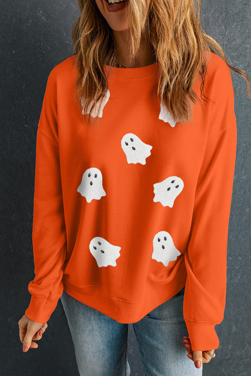 Whimsical Ghost Graphic Crew Neck Sweatshirt