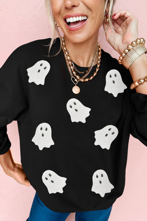 Whimsical Ghost Graphic Crew Neck Sweatshirt