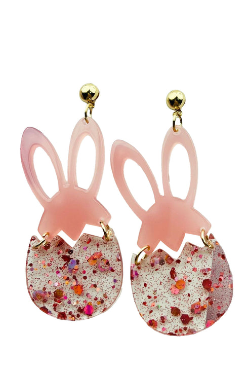 Whimsical Glitter Acrylic Bunny Motif Stud Earrings