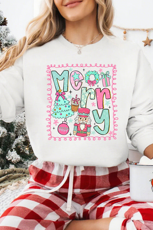 Whimsical Merry Christmas Nutcracker Graphic Sweatshirt