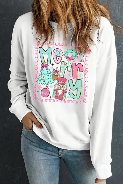Whimsical Merry Christmas Nutcracker Graphic Sweatshirt