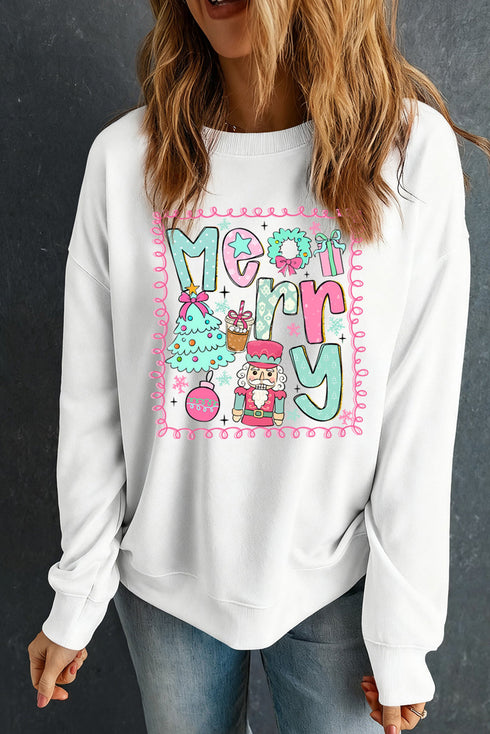 Whimsical Merry Christmas Nutcracker Graphic Sweatshirt