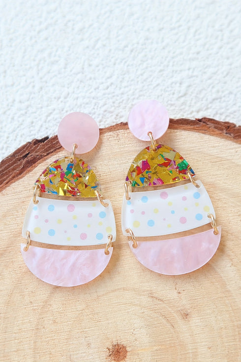 Whimsical Patterned Egg Shape Acrylic Drop Earrings