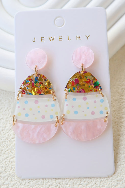 Whimsical Patterned Egg Shape Acrylic Drop Earrings