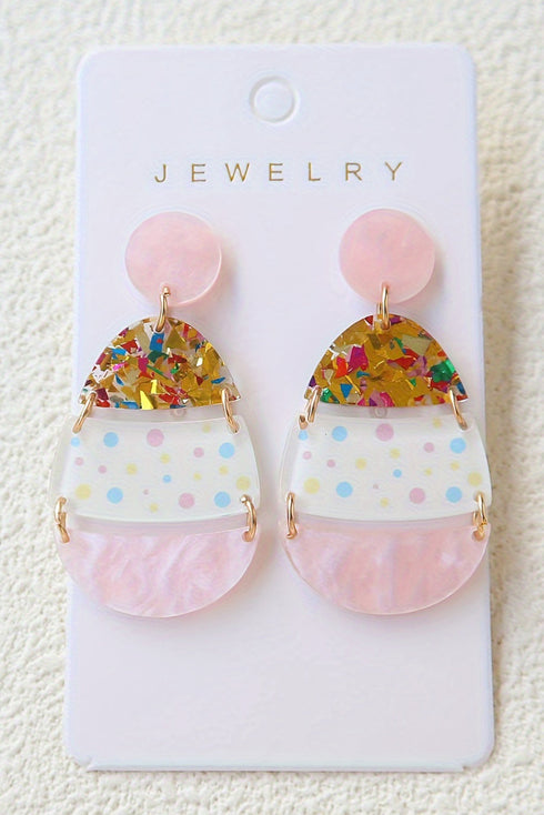 Whimsical Patterned Egg Shape Acrylic Drop Earrings
