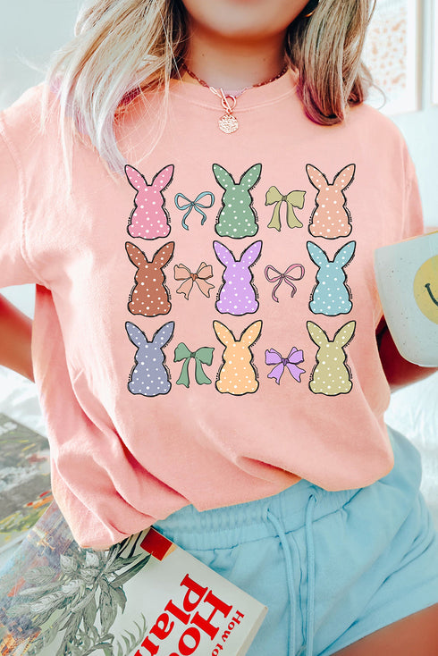 Whimsical Polka Dot Bunny Graphic Crew Neck Shirt