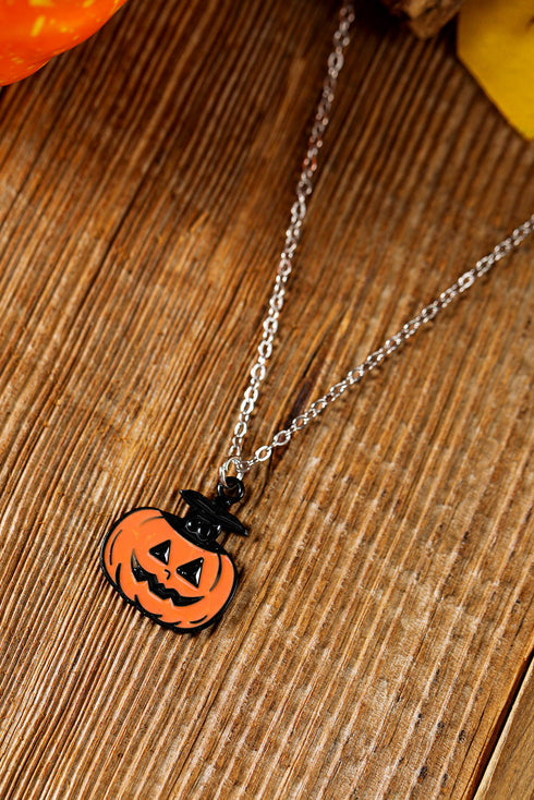 Whimsical Pumpkin Face Charm Necklace And Earring Set