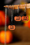 Whimsical Pumpkin Face Charm Necklace And Earring Set