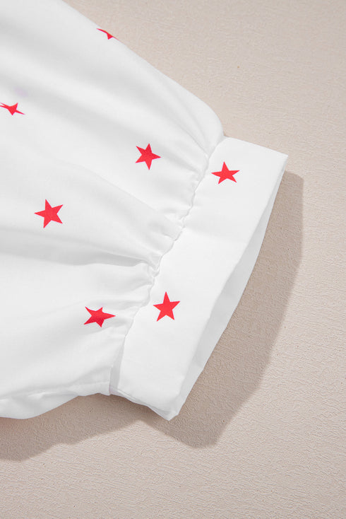 Whimsical Star Gazer Print Loose Half Sleeve Collared Button Up Shirt