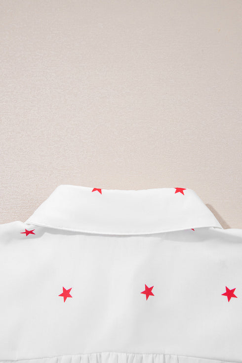 Whimsical Star Gazer Print Loose Half Sleeve Collared Button Up Shirt