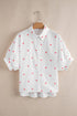 Whimsical Star Gazer Print Loose Half Sleeve Collared Button Up Shirt