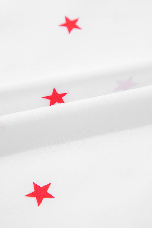 Whimsical Star Gazer Print Loose Half Sleeve Collared Button Up Shirt