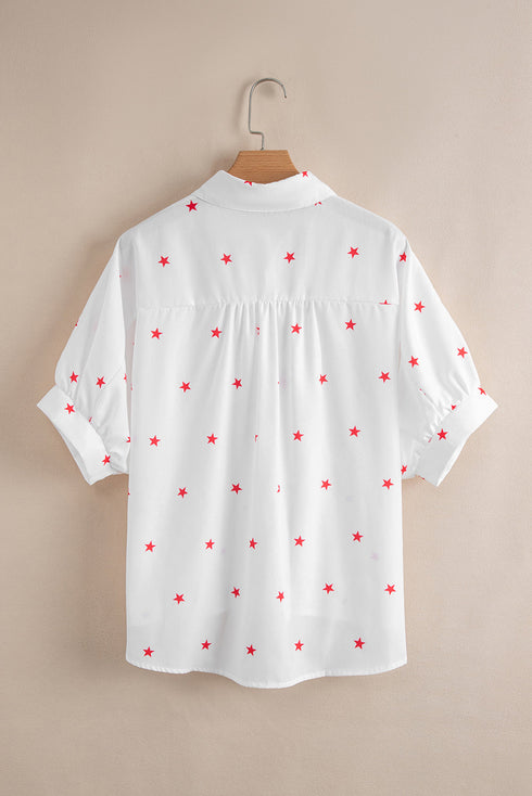 Whimsical Star Gazer Print Loose Half Sleeve Collared Button Up Shirt