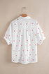 Whimsical Star Gazer Print Loose Half Sleeve Collared Button Up Shirt