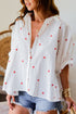 Whimsical Star Gazer Print Loose Half Sleeve Collared Button Up Shirt
