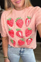 Whimsical Strawberry Fruit Print Short Sleeve Graphic Tee