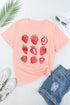 Whimsical Strawberry Fruit Print Short Sleeve Graphic Tee