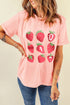 Whimsical Strawberry Fruit Print Short Sleeve Graphic Tee