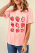 Whimsical Strawberry Fruit Print Short Sleeve Graphic Tee