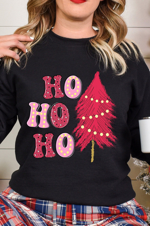 Whimsical Tree Graphic Crew Neck Pullover Sweatshirt