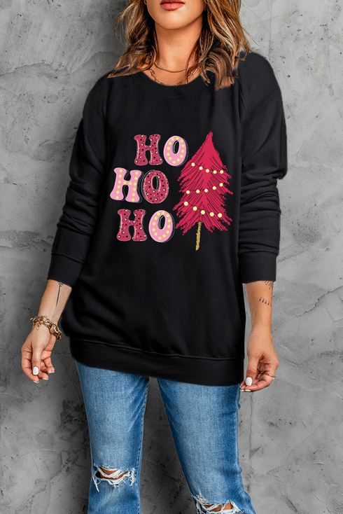 Whimsical Tree Graphic Crew Neck Pullover Sweatshirt
