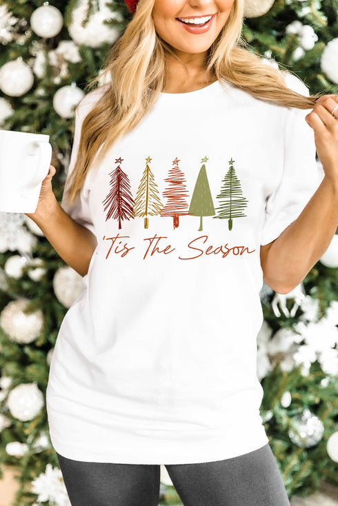 Whimsical Tree Print Crew Neck Short Sleeve Tee