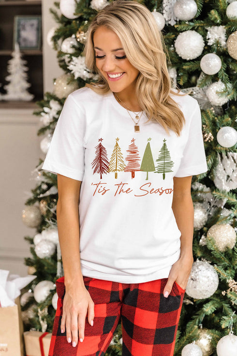 Whimsical Tree Print Crew Neck Short Sleeve Tee