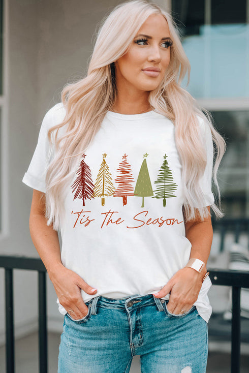 Whimsical Tree Print Crew Neck Short Sleeve Tee