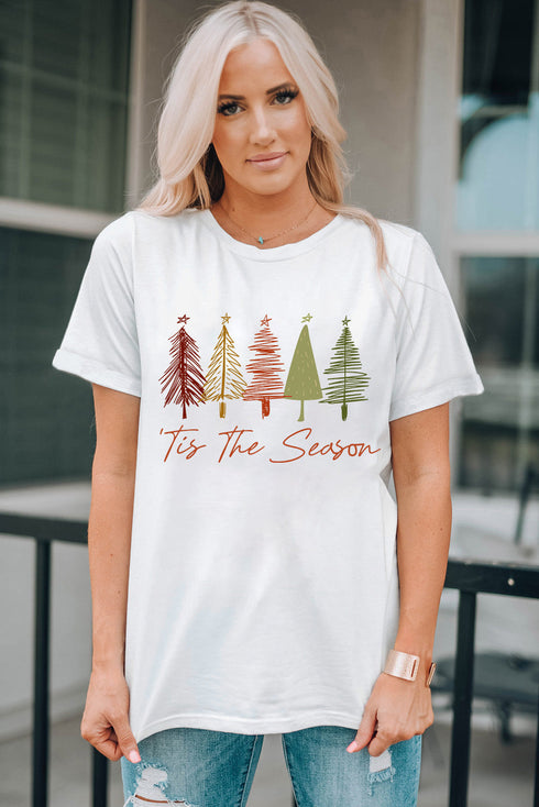 Whimsical Tree Print Crew Neck Short Sleeve Tee