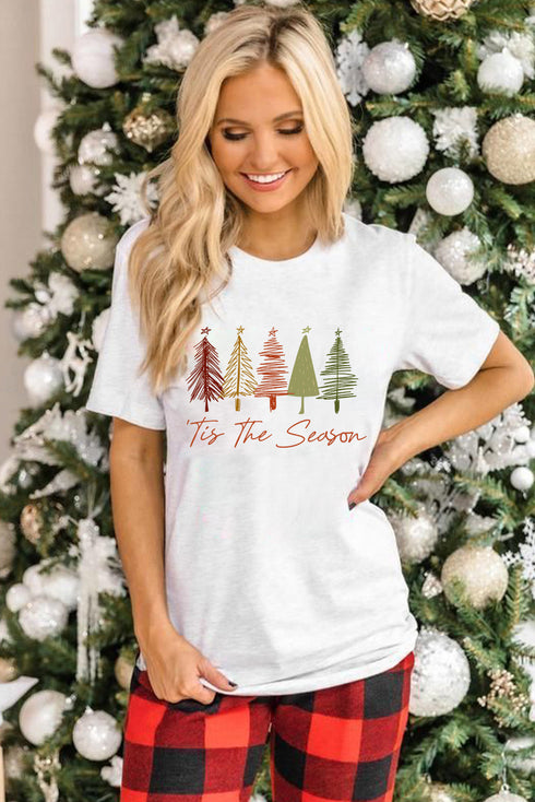 Whimsical Tree Print Crew Neck Short Sleeve Tee