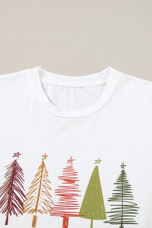 Whimsical Tree Print Crew Neck Short Sleeve Tee