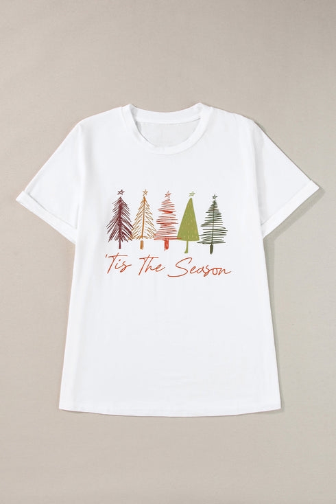 Whimsical Tree Print Crew Neck Short Sleeve Tee