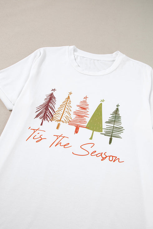 Whimsical Tree Print Crew Neck Short Sleeve Tee