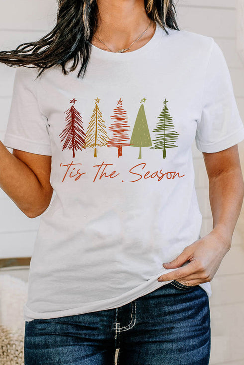 Whimsical Tree Print Crew Neck Short Sleeve Tee