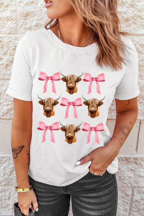 Whimsical Western Coquette Highland Cow Bows Graphic Comfort Tee