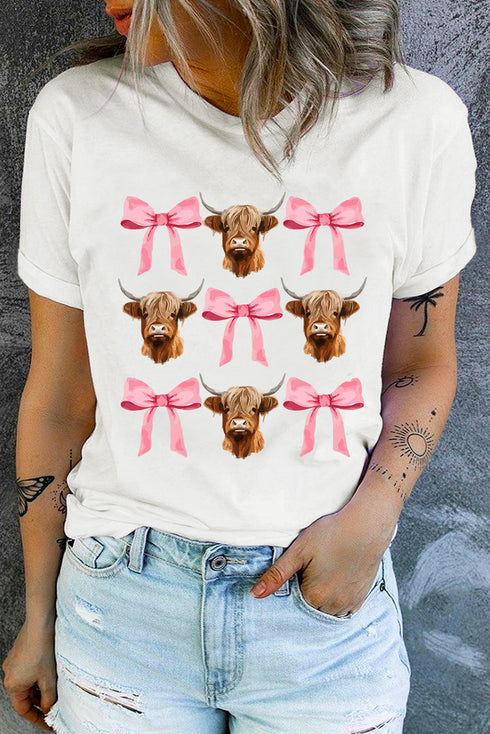 Whimsical Western Coquette Highland Cow Bows Graphic Comfort Tee